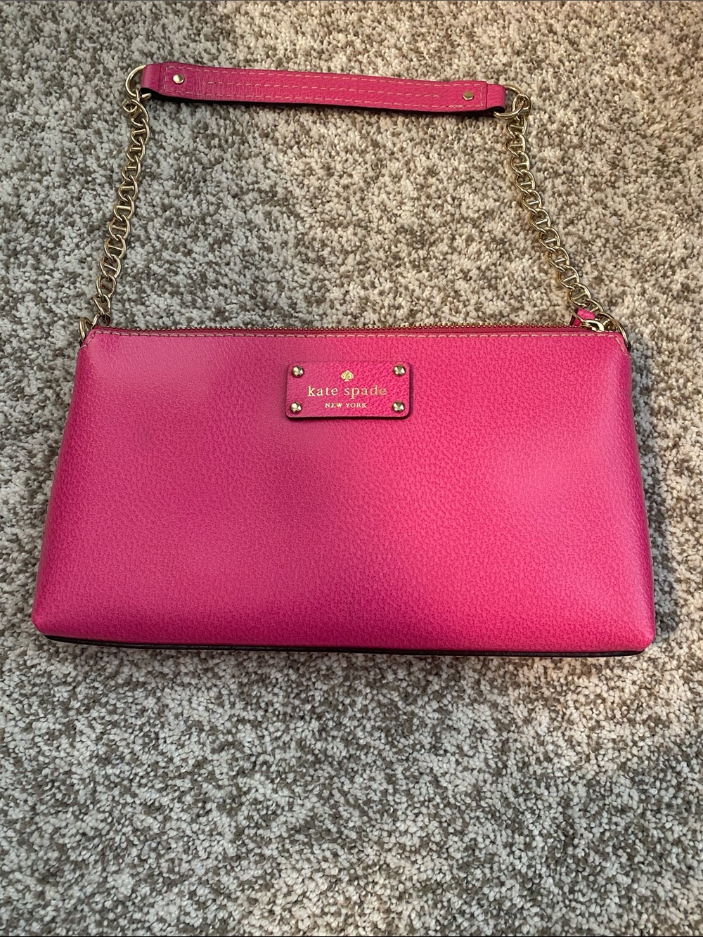 kate spade Hot Pink Leather Chain Wristlet Clutch with Gold Hardware